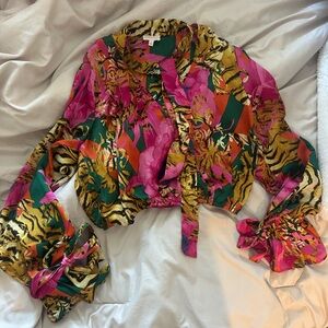 Vibrant Floral and Animal Print Blouse